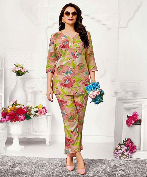 Salmon Rayon Printed Kurti in united kingdom