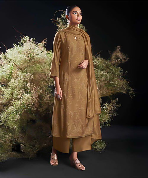 Brown  Bemberg Silk  Party Wear Salwar Kameez