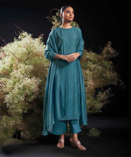Blue Bemberg Silk  Party Wear Salwar Kameez