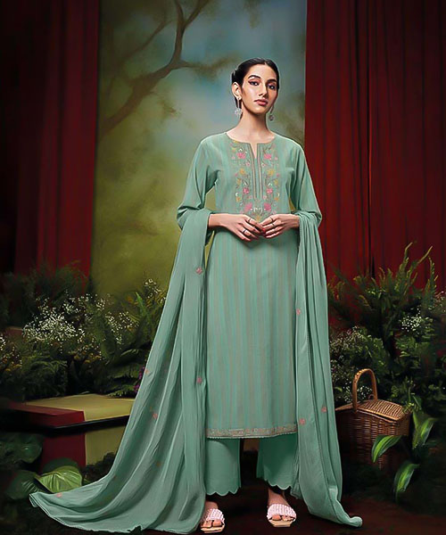 Green Cotton Handloom Party Wear Salwar Kameez