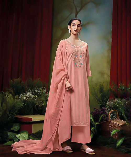 Peach Cotton Handloom Party Wear Salwar Kameez