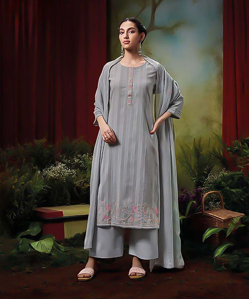 Grey Cotton Handloom Party Wear Salwar Kameez