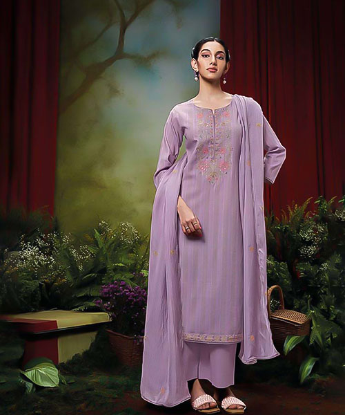 Purple Cotton Handloom Party Wear Salwar Kameez