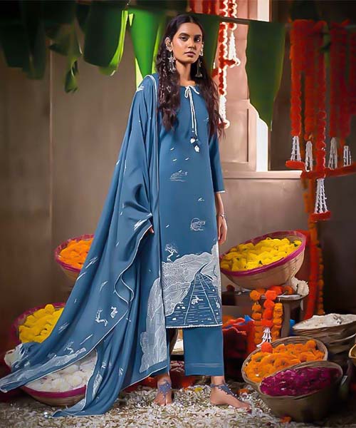 Blue Cotton Party Wear Salwar Kameez in mumbai