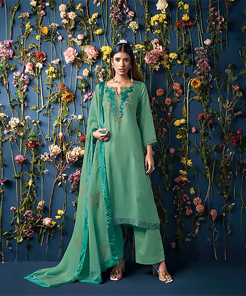 Green Silk Designer Suit