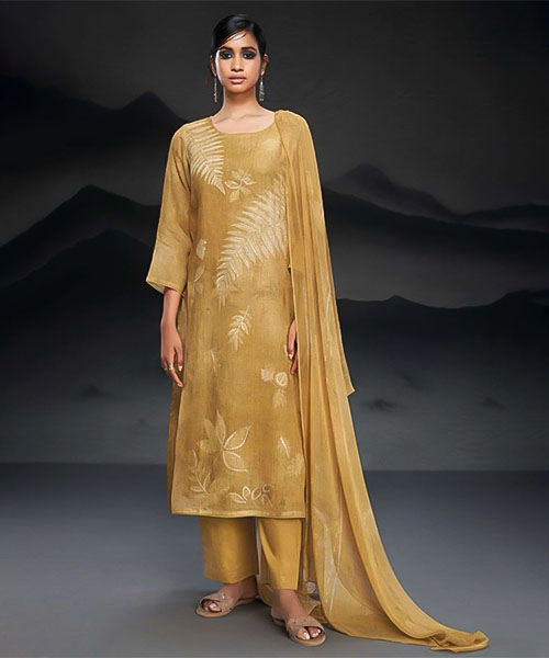 Yellow Linen Party Wear Salwar Kameez in delhi