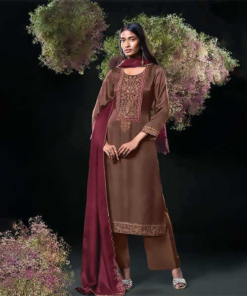 Brown Silk Designer Suit