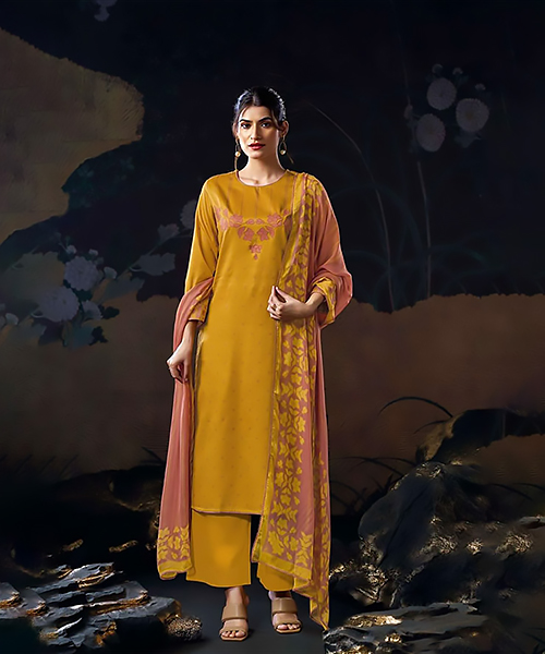 Yellow Cotton Partywear Suit