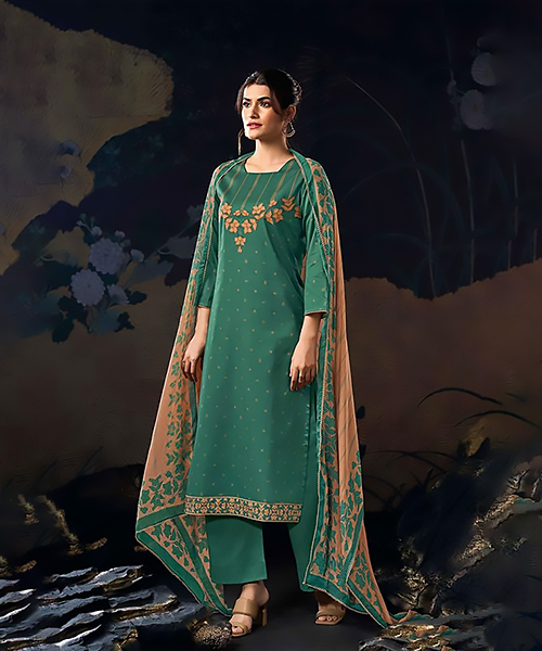 Green Cotton Partywear Suit