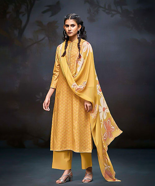 Yellow  Cotton Casual Wear Salwar Kameez