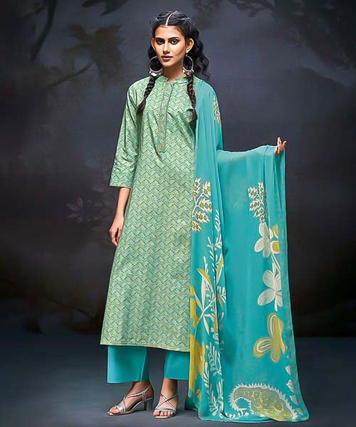 Cyan  Cotton Casual Wear Salwar Kameez