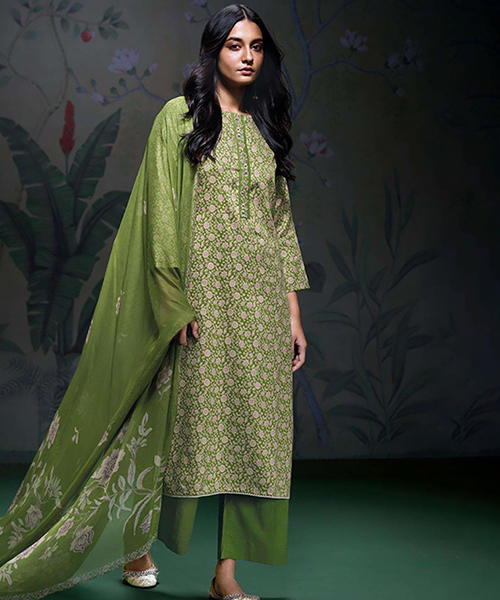 Green  Cotton Satin Casual Salwar Kameez