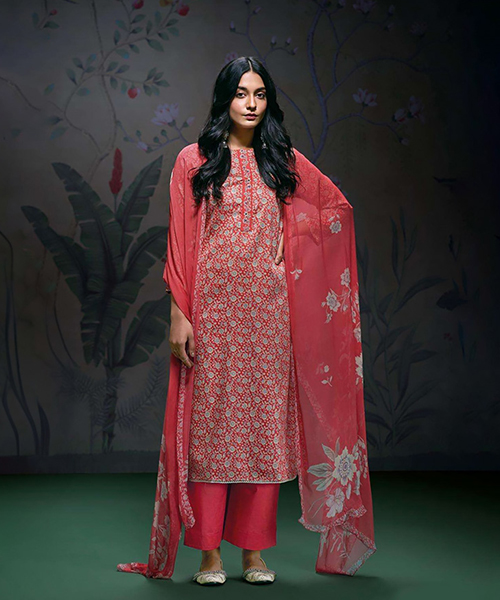 Red Cotton Satin Casual Salwar Kameez