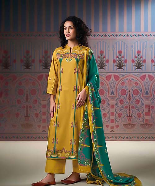 Yellow Cotton Party Wear Salwar Kameez