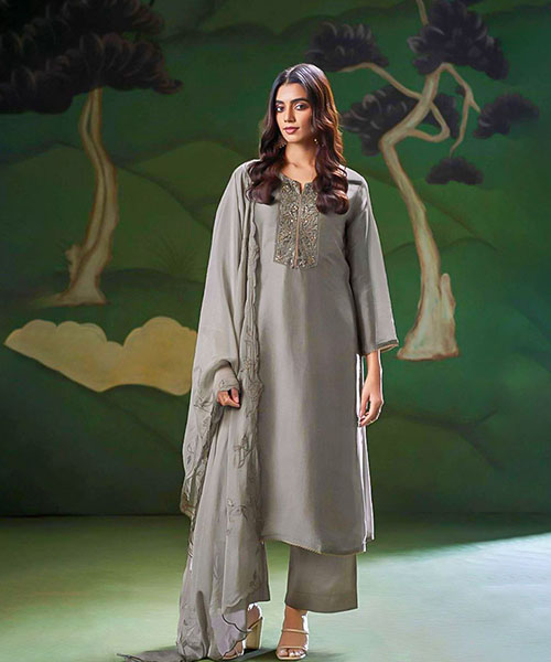 Grey  Bemberg Silk Designer Salwar Kameez