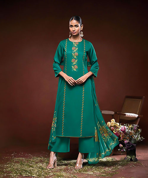 Green Cotton Casual Wear Salwar Kameez