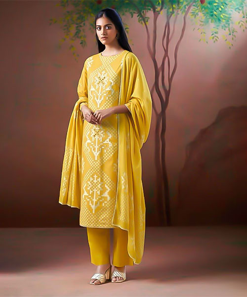 Yellow Cotton Party Wear Salwar Kameez in delhi