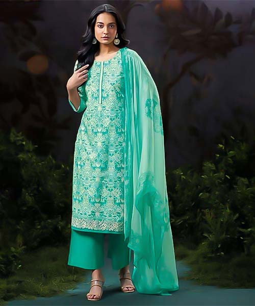 Cyan Cotton Casual Wear Salwar Kameez in europe