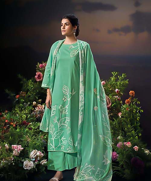 Cyan  Cotton Party Wear Salwar Kameez