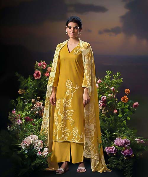 Yellow Cotton Party Wear Salwar Kameez