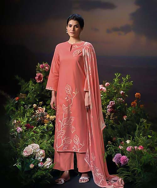 Pink Cotton Party Wear Salwar Kameez