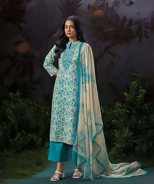 Blue Cotton Party Wear Salwar Kameez