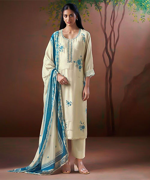 White  Bemberg Silk Party Wear Salwar Kameez in delhi