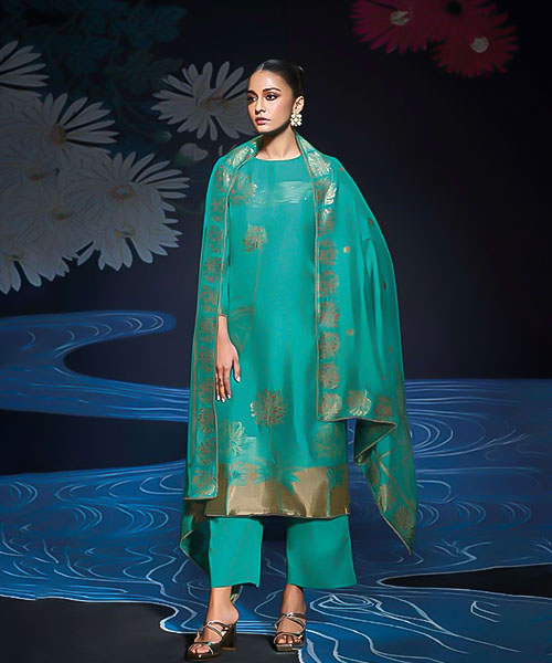 Cyan  Viscose Party Wear Salwar Kameez