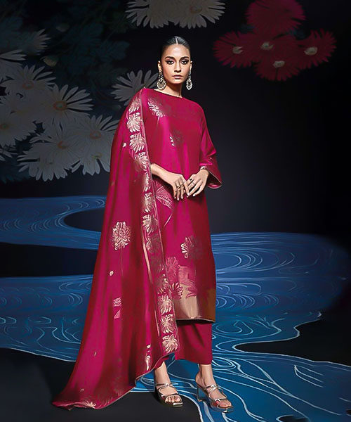 Red  Viscose Party Wear Salwar Kameez