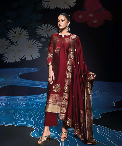 Red  Viscose Party Wear Salwar Kameez