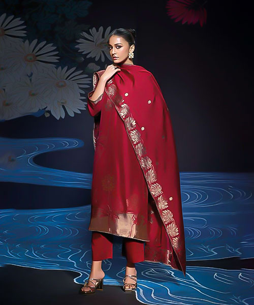 Red  Viscose Party Wear Salwar Kameez