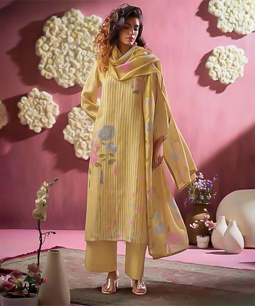 Yellow  Linen Party Wear Salwar Kameez in mumbai