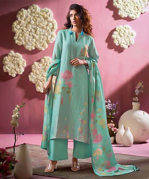 Cyan Linen Party Wear Salwar Kameez in mumbai