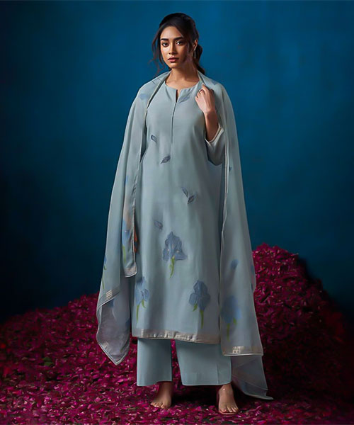 Blue Chanderi Jacquard Party Wear Salwar Kameez in hereford