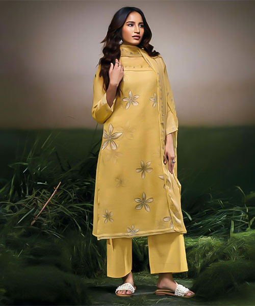 Yellow Linen Party Wear Salwar Kameez in tulsa