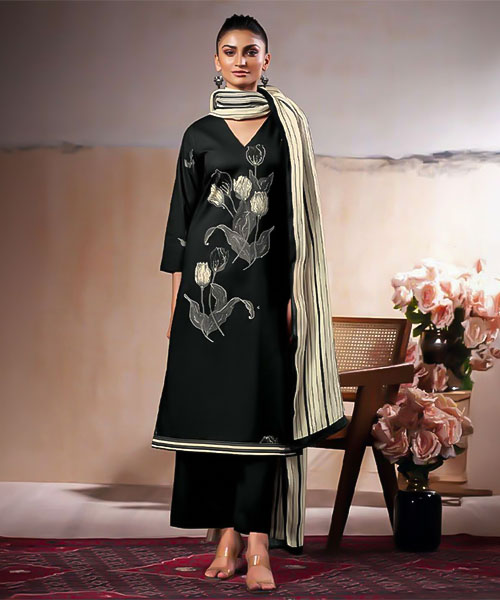 Black  Cotton Party Wear Salwar Kameez