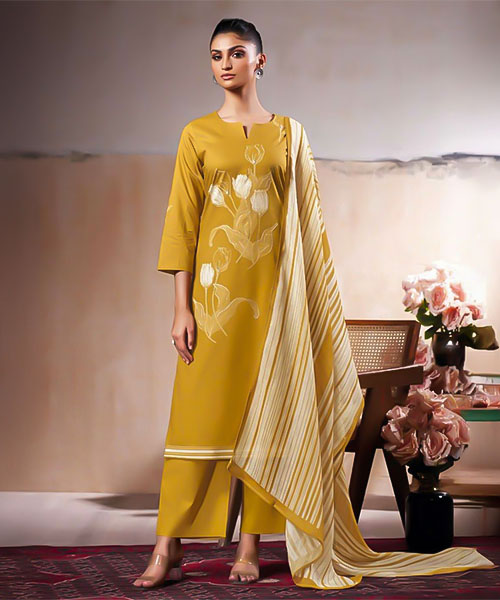 Yellow Cotton Party Wear Salwar Kameez
