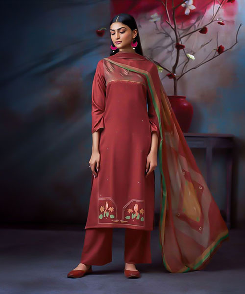 Brown  Cotton Satin Casual Wear Salwar Kameez