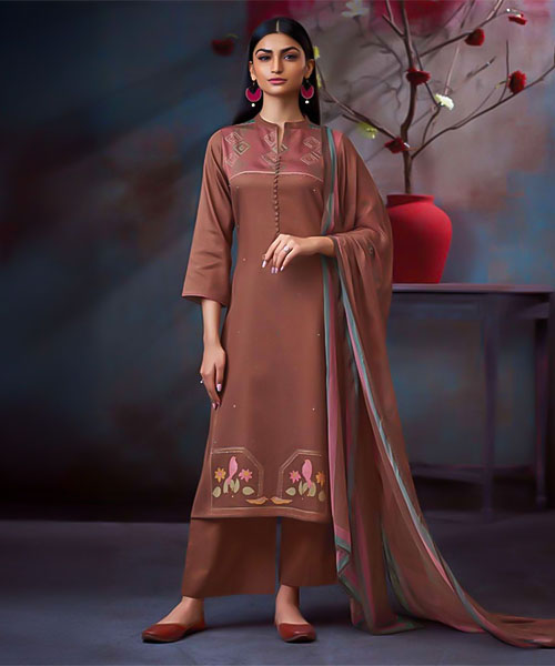 Brown  Cotton Satin Casual Wear Salwar Kameez in las vegas