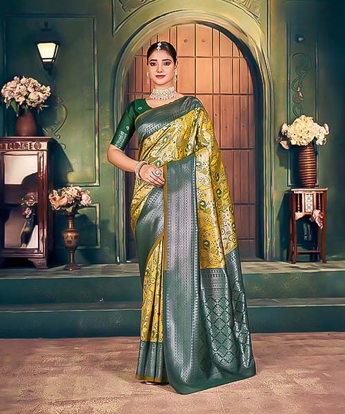 Yellow  Zari Silk Casual Wear Saree