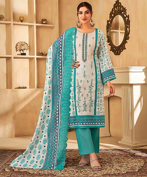 Sky Blue Cotton Casual Wear Salwar Kameez