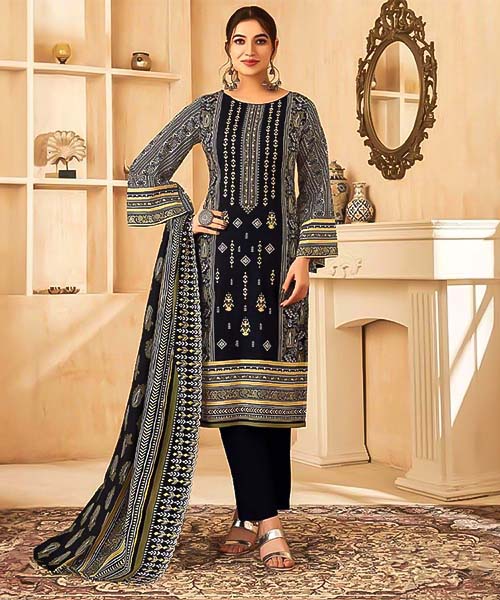 Black  Cotton Casual Wear Salwar Kameez