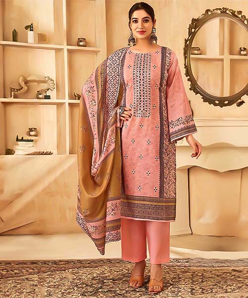 Salmon Cotton Casual Wear Salwar Kameez