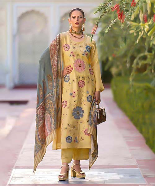 Yellow  Viscose Party Wear Salwar Kameez