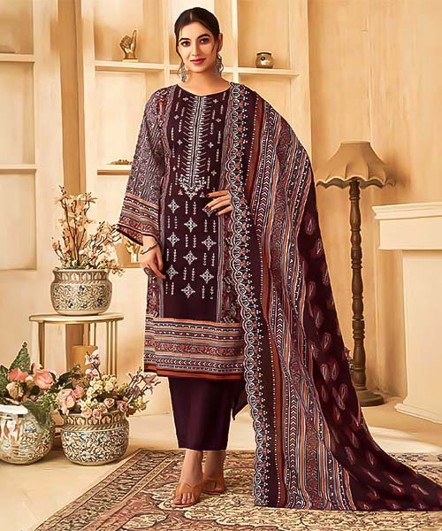 Brown Cotton Casual Wear Salwar Kameez