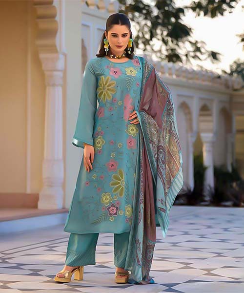 Blue Viscose Party Wear Salwar Kameez