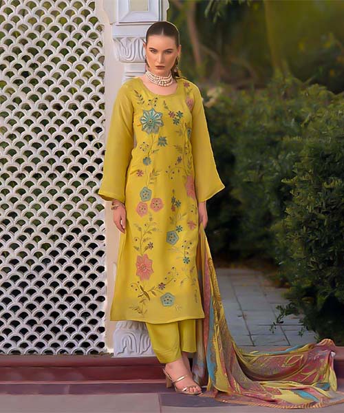 Yellow  Viscose Party Wear Salwar Kameez