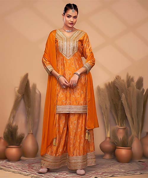 Orange  Chinon Party Wear Salwar Kameez in delhi