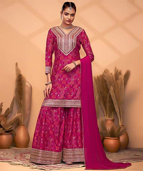 Magenta Chinon Party Wear Salwar Kameez in delhi