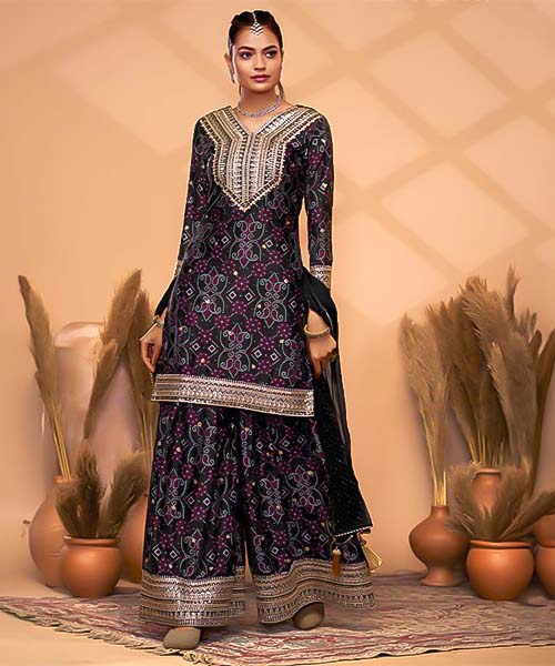 Black  Chinon Party Wear Salwar Kameez in delhi